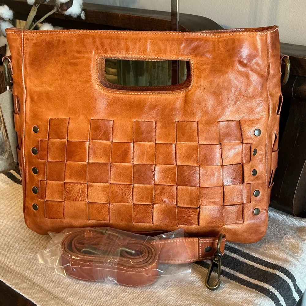 NWT Bed Stu Orchid Leather Satchel Handbag Crossbody Bag Cognac Dip Dye MSRP 280 - Picture 2 of 14